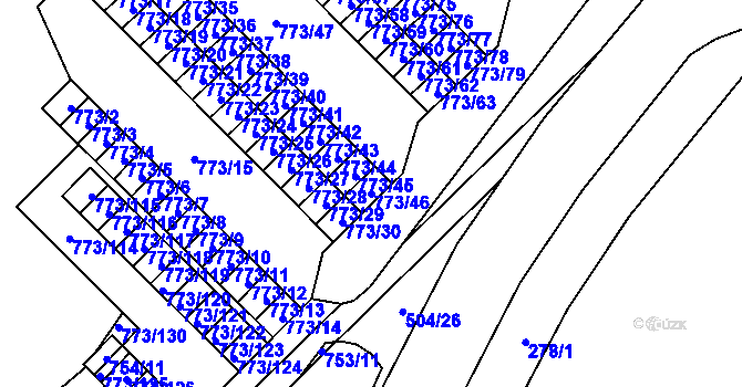 Parcela st. 773/46 v KÚ Lesná, Katastrální mapa