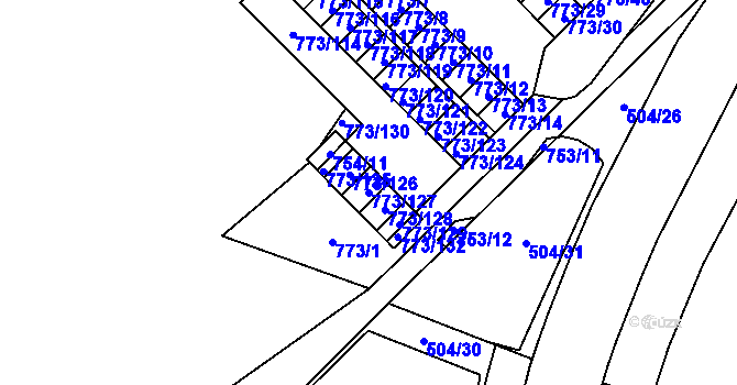 Parcela st. 773/127 v KÚ Lesná, Katastrální mapa