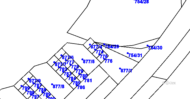 Parcela st. 774 v KÚ Lesná, Katastrální mapa