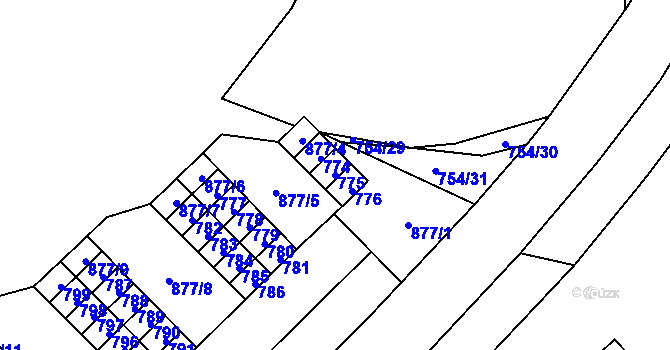 Parcela st. 775 v KÚ Lesná, Katastrální mapa