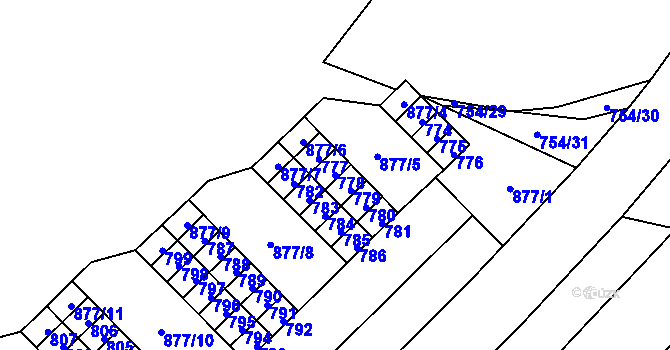 Parcela st. 778 v KÚ Lesná, Katastrální mapa
