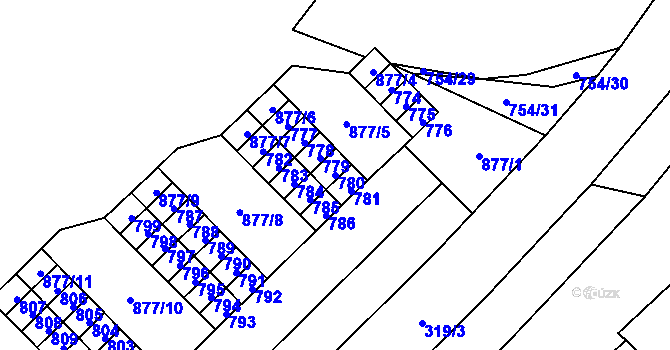 Parcela st. 780 v KÚ Lesná, Katastrální mapa