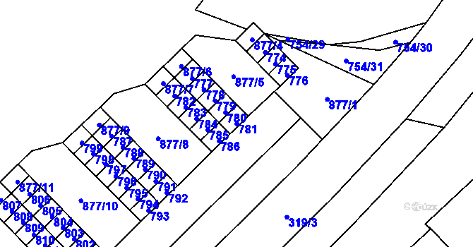 Parcela st. 781 v KÚ Lesná, Katastrální mapa