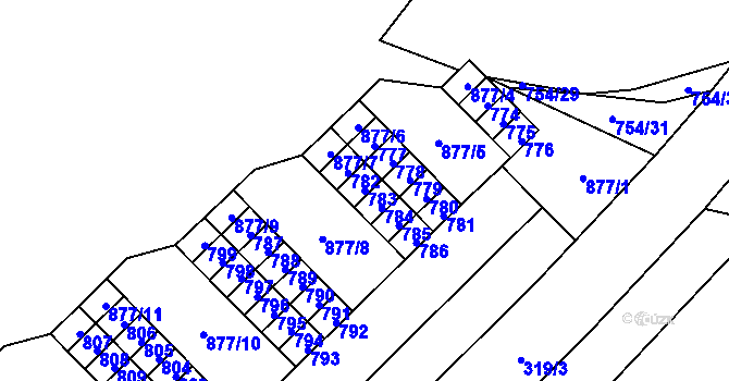Parcela st. 783 v KÚ Lesná, Katastrální mapa
