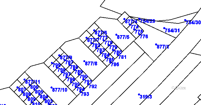 Parcela st. 784 v KÚ Lesná, Katastrální mapa