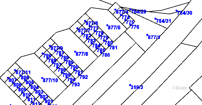Parcela st. 786 v KÚ Lesná, Katastrální mapa