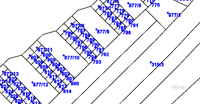 Parcela st. 792 v KÚ Lesná, Katastrální mapa
