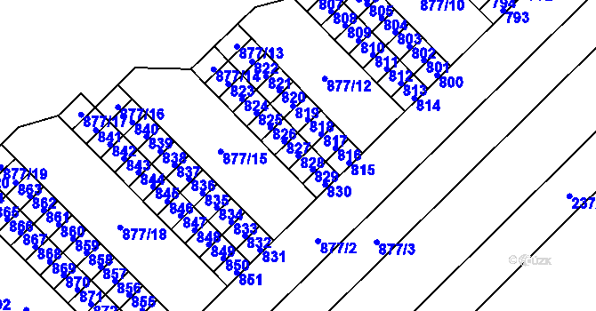 Parcela st. 828 v KÚ Lesná, Katastrální mapa