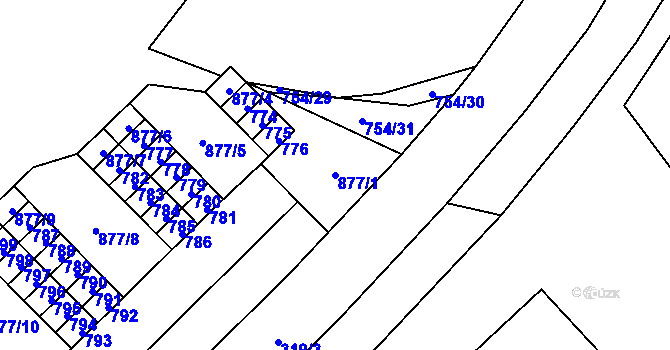Parcela st. 877/1 v KÚ Lesná, Katastrální mapa