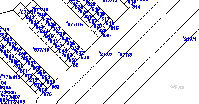 Parcela st. 877/2 v KÚ Lesná, Katastrální mapa