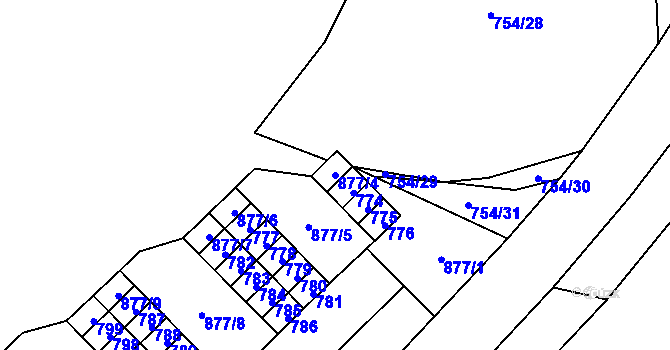 Parcela st. 877/4 v KÚ Lesná, Katastrální mapa