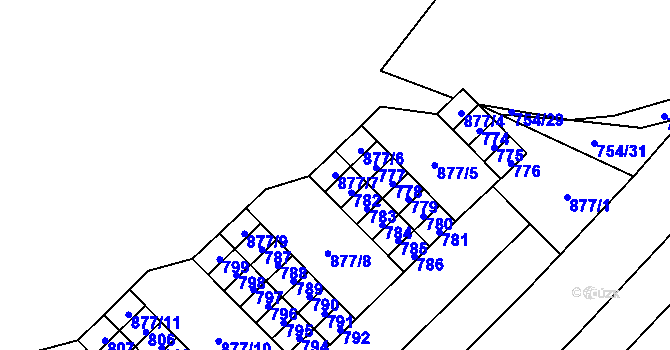 Parcela st. 877/7 v KÚ Lesná, Katastrální mapa