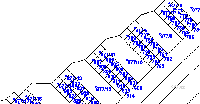Parcela st. 877/11 v KÚ Lesná, Katastrální mapa