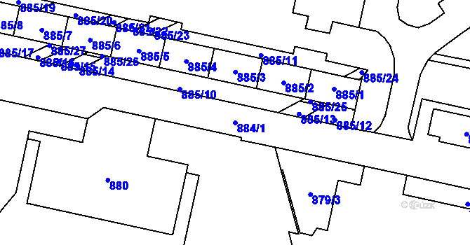 Parcela st. 884/1 v KÚ Lesná, Katastrální mapa