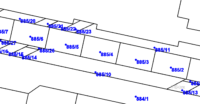 Parcela st. 885/4 v KÚ Lesná, Katastrální mapa