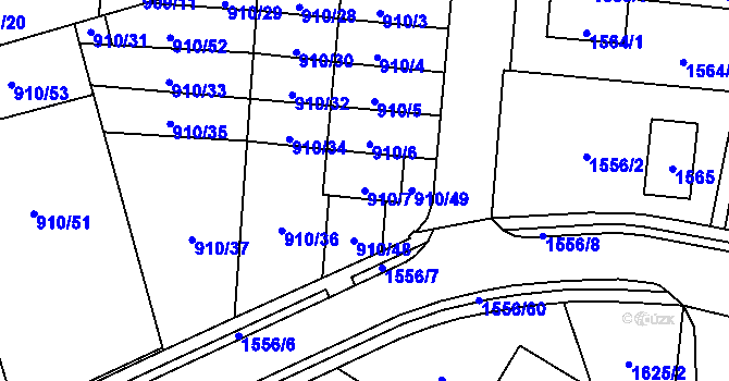 Parcela st. 910/7 v KÚ Lesná, Katastrální mapa