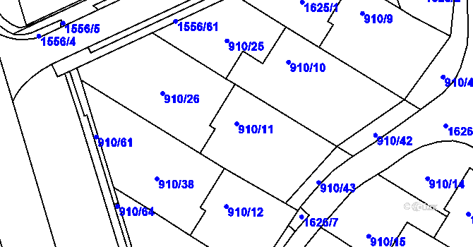 Parcela st. 910/11 v KÚ Lesná, Katastrální mapa