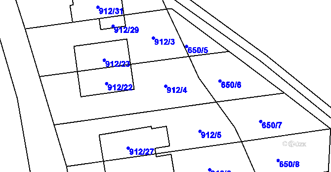Parcela st. 912/4 v KÚ Lesná, Katastrální mapa