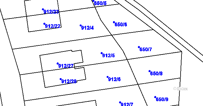 Parcela st. 912/5 v KÚ Lesná, Katastrální mapa