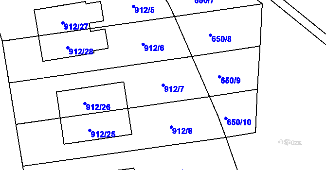Parcela st. 912/7 v KÚ Lesná, Katastrální mapa