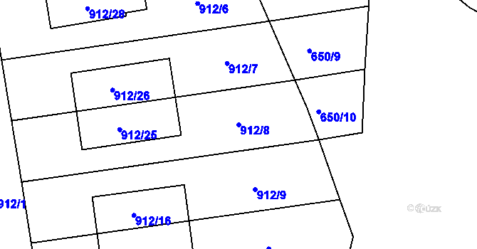 Parcela st. 912/8 v KÚ Lesná, Katastrální mapa