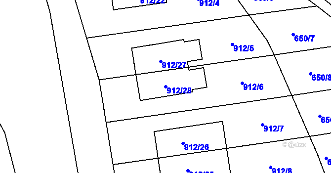 Parcela st. 912/28 v KÚ Lesná, Katastrální mapa