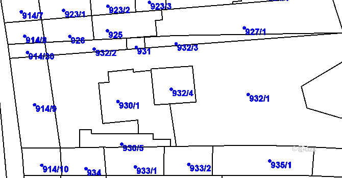 Parcela st. 932/4 v KÚ Lesná, Katastrální mapa