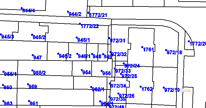 Parcela st. 949 v KÚ Lesná, Katastrální mapa