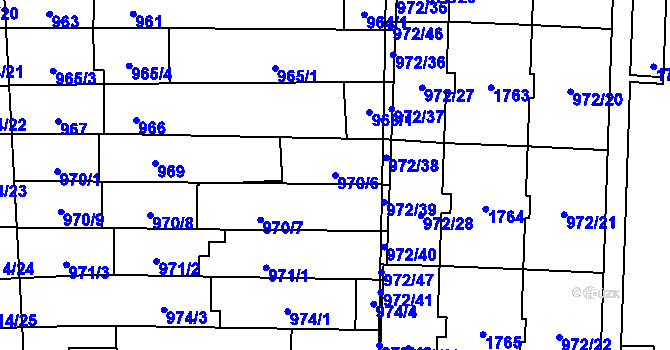 Parcela st. 970/6 v KÚ Lesná, Katastrální mapa