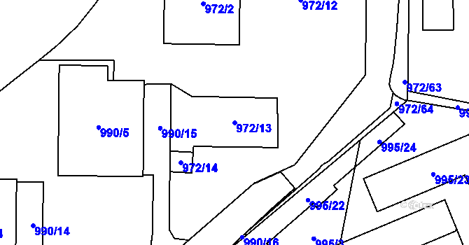 Parcela st. 972/13 v KÚ Lesná, Katastrální mapa