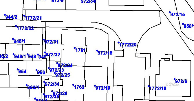 Parcela st. 972/18 v KÚ Lesná, Katastrální mapa