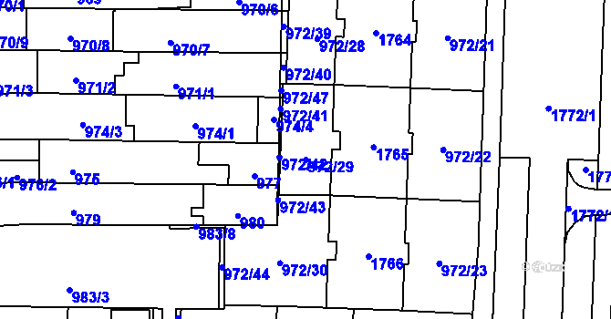 Parcela st. 972/29 v KÚ Lesná, Katastrální mapa