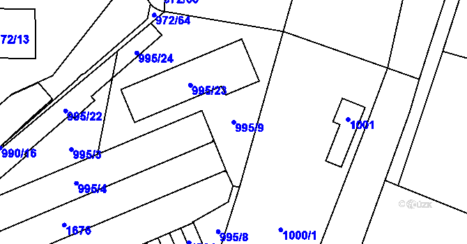 Parcela st. 995/9 v KÚ Lesná, Katastrální mapa