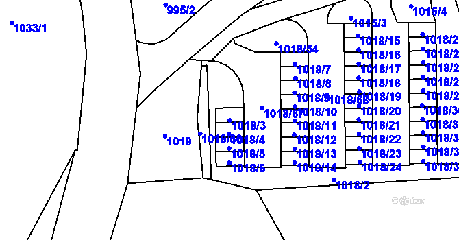 Parcela st. 1018/3 v KÚ Lesná, Katastrální mapa