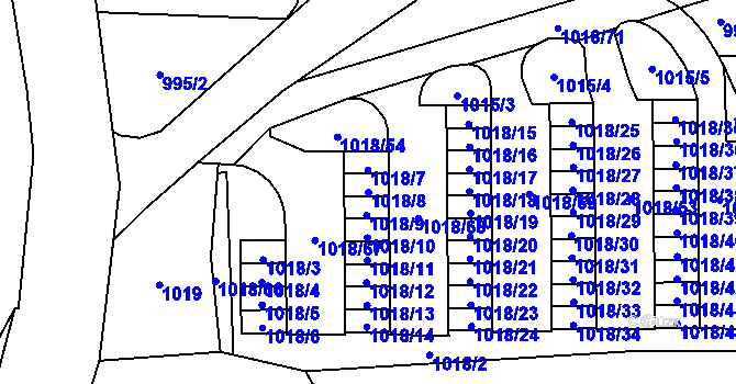 Parcela st. 1018/8 v KÚ Lesná, Katastrální mapa
