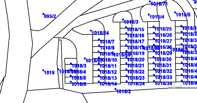 Parcela st. 1018/9 v KÚ Lesná, Katastrální mapa