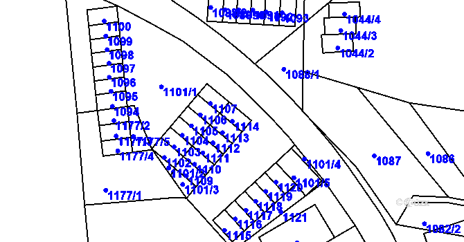 Parcela st. 1114 v KÚ Lesná, Katastrální mapa