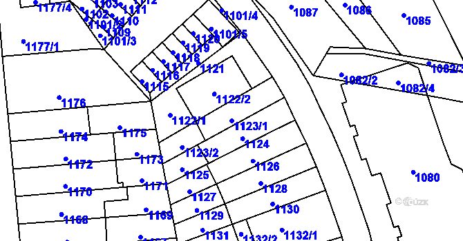 Parcela st. 1123/1 v KÚ Lesná, Katastrální mapa