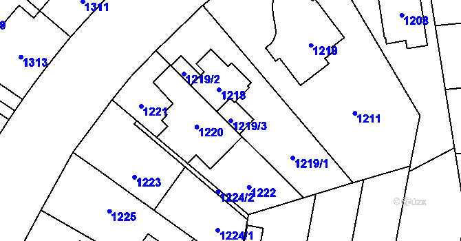 Parcela st. 1219/3 v KÚ Lesná, Katastrální mapa