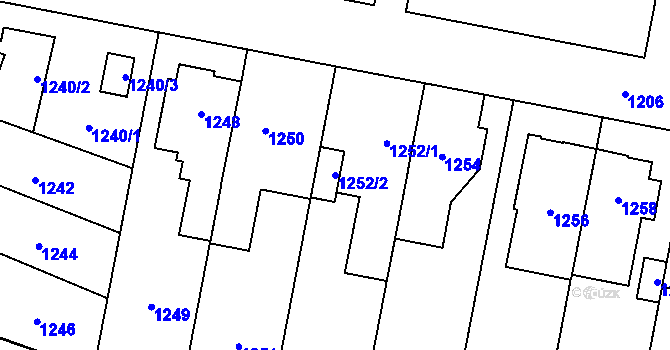 Parcela st. 1252/2 v KÚ Lesná, Katastrální mapa