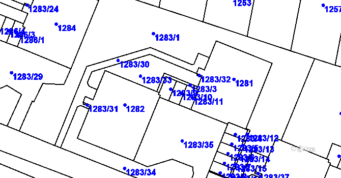 Parcela st. 1283/9 v KÚ Lesná, Katastrální mapa