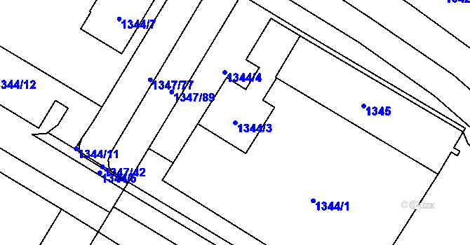 Parcela st. 1344/3 v KÚ Lesná, Katastrální mapa