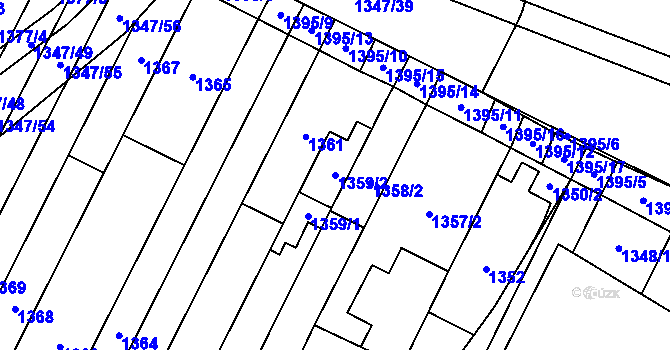 Parcela st. 1359/2 v KÚ Lesná, Katastrální mapa
