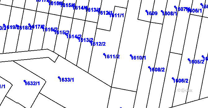 Parcela st. 1611/2 v KÚ Lesná, Katastrální mapa