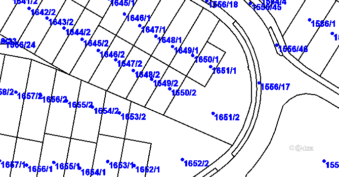 Parcela st. 1650/2 v KÚ Lesná, Katastrální mapa