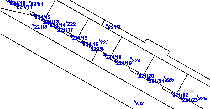 Parcela st. 221/18 v KÚ Lesná, Katastrální mapa