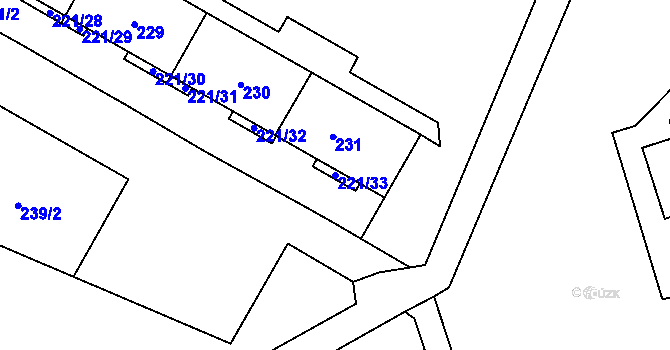 Parcela st. 221/33 v KÚ Lesná, Katastrální mapa