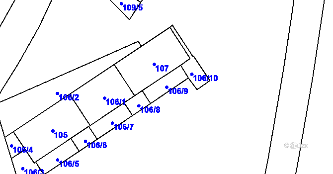 Parcela st. 106/9 v KÚ Lesná, Katastrální mapa