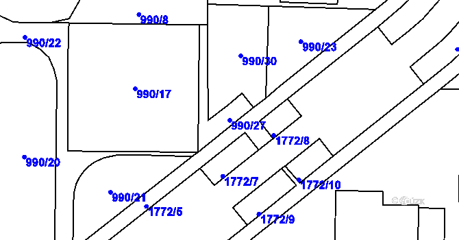 Parcela st. 990/27 v KÚ Lesná, Katastrální mapa