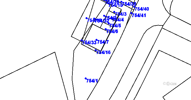 Parcela st. 754/16 v KÚ Lesná, Katastrální mapa